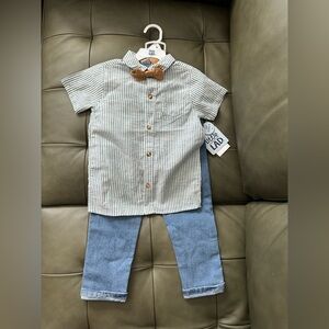 Kohl's Little Lads Striped Button-Down Shirt with Bow Tie and Jeans
